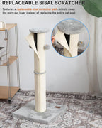 34" Cat Scratching Post with Replaceable Sisal Scratcher | Tall Cat Scratch Post for Indoor Cats adults, Sturdy and Durable Large Scratching Post, Vertical Cat Post with Hanging Balls