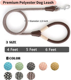 Mile High Life Dog Leash with Genuine Leather Handle, 4/5/6 FT | Comfortable Leather Grip Rope Leash, Heavy Duty 360° Swivel Metal Clasp, for Small Medium & Large Dogs (Brown Plaid, 60 Inch)