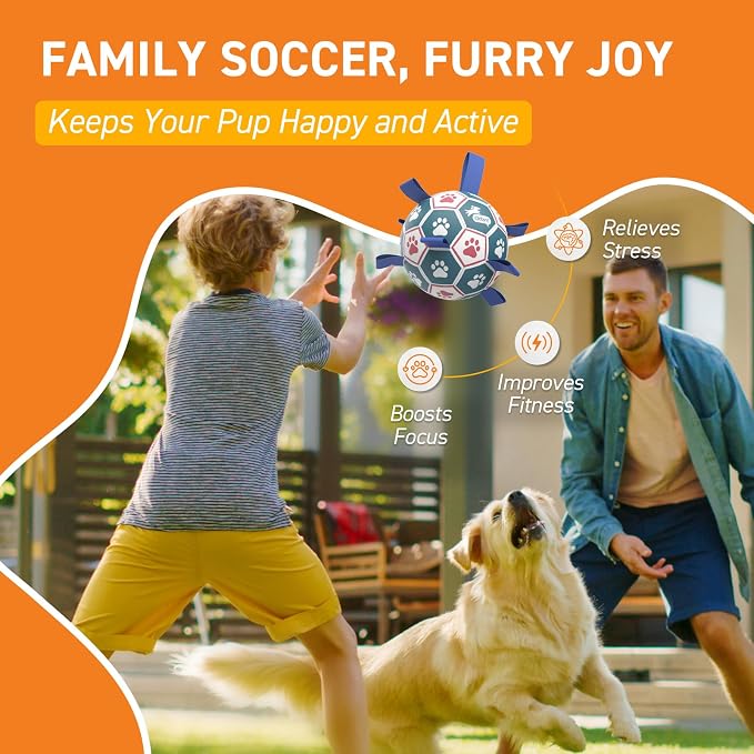 QDAN Large Dog Toys, 8 Inch Durable Balls for Dogs, Soccer Ball with Straps | Outdoor Herding Balls for 30-90 lbs Aggressive Chewers, Interactive Soccer Toy for Tug of War, Dog Ball to Keep Them Busy