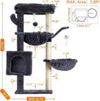 Heybly Cat Tree, 40" Tower with All-Sisal Wrapped Scratching Post HCT006SG | Cat Tower for Indoor Cats, Cat Condo with Soft Platform, 2 Baskets and Dangling Toy, Smoky Gray
