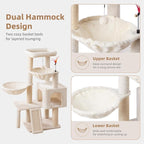 Cat Tree with Cat Condo and Two Hammocks, Cat Tree with Scratching Posts and Scratching Pads, Cat Tower for Indoor Cats, Activity Centre Climbing Tree with Playful Toy Balls, Beige