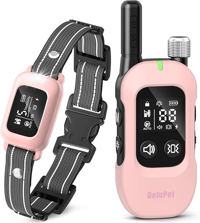 2-in-1 Dog Bark Collar & Training Collar with Remote, 4500FT Range | Shock Collar with Automatic Anti-Bark Control, IPX8 Waterproof Receiver, LED Light, and Adjustable Fit for All Breed