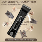 Tife Low Noise Dog Clipper – Cordless Pet Grooming Kit with Rechargeable Battery, Quiet Electric Hair Trimmer for Thick Coats, Adjustable Blade Pet Shaver for Dogs & Cats(Black)