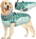 FUAMEY Dog Jacket for Large Dogs Warm Dog Jackets with Harness Built in | Dog Winter Jacket Cold Weather Snow Puppy Vest Water-Resistant Zip up Dog Fleece Jackets High Visibility Green Plaid L