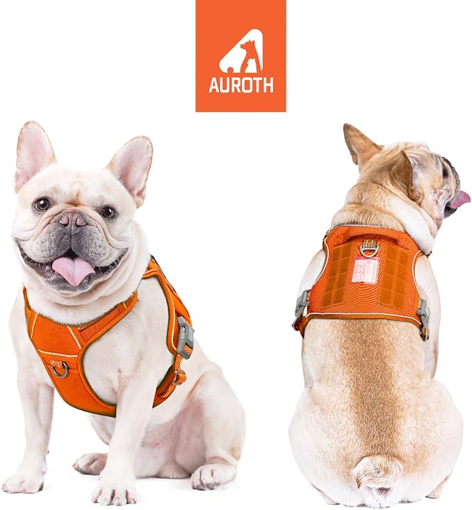 AUROTH Tactical Dog Harness for Large Dogs No Pull Adjustable Pet Harness Reflective K9 Working Training Easy Control Pet Vest Military Service Dog Harnesses Orange S