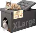 Cat Litter Box Enclosure Furniture for Odor Control,Hidden Cabinet Cat | Litter Box Furniture Ottoman With Flip-Up Lid,Cats Litter Box Bench With Storage Space，Dog Proof (Gray-Faux Leather,X-Large)