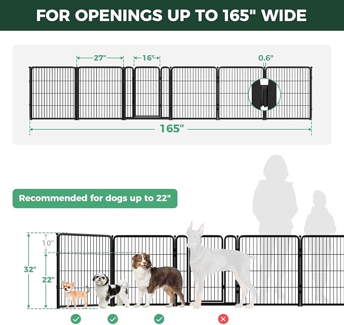 FXW Dog Gate, Extra Wide Adjustable for Openings Up to 165", 32" H | Flexible Space Control, Easy Walk-Through Access, 5 Panels + 1 Gate, For Small & Medium Dogs, Garage Use