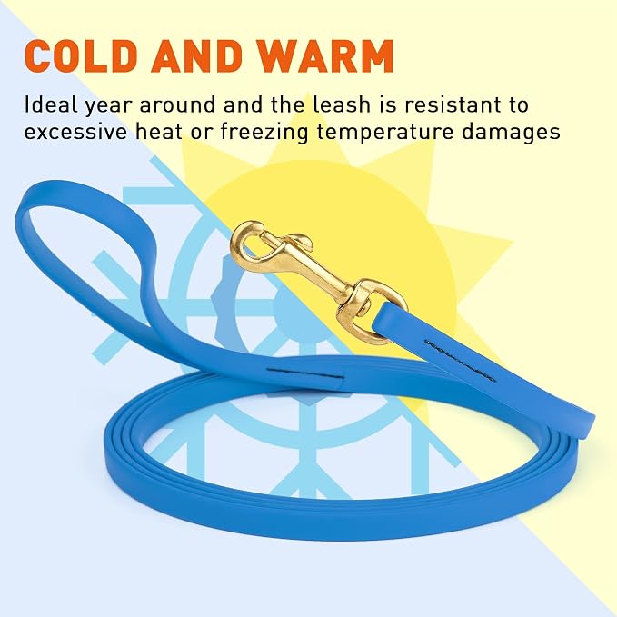 Viper Biothane K9 Working Dog Leash Waterproof Lead for Tracking Training Schutzhund Odor-Proof Long Line with Solid Brass Snap for Puppy Medium and Large Dogs, 15ft Cerulean Blue