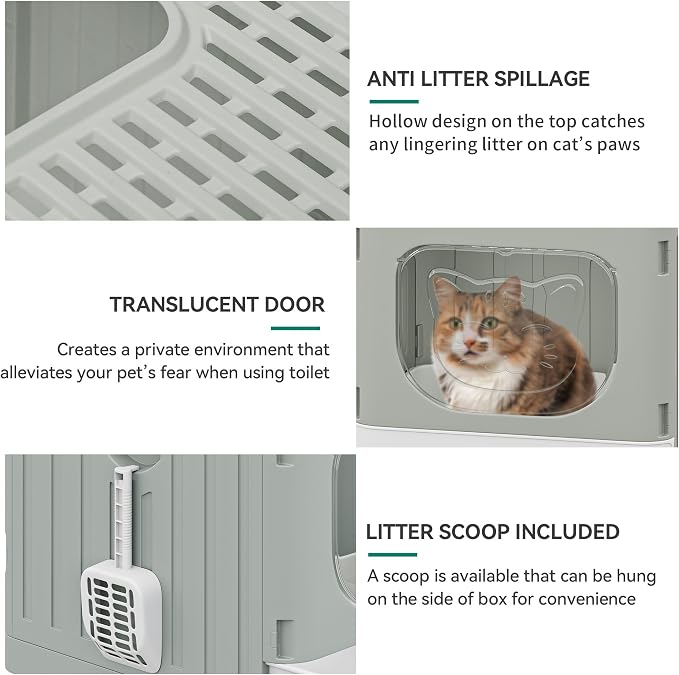 YITAHOME Large Enclosed Cat Litter Box w/Mat Scoop Grey Litter Box with Lid | Anti-Splash Kitty Litter Box with Lid & Pull-out Tray for Odor Control & Easy Cleaning, Front Entry Top Exit, Quick Assembly