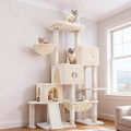 Hey-brother Cat Tree Tower with 3 Condos, Step Climbing Pathway MPJ081M | 74.8 Inches Scratching Post with 3 House, Hammock, Large Basket, Cozy Bed, Sisal Board, Toys for Big Indoor Cats, Beige