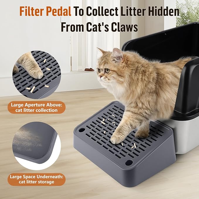 Litter Box Ramp, Cat Step for Litter Box with Filter Function, Dark Grey | Cat Litter Box Step for Kitten & Elderly Cats, Washable Double Layer Litter Catcher, Non-Slip Litter Catcher, Easy to Clean