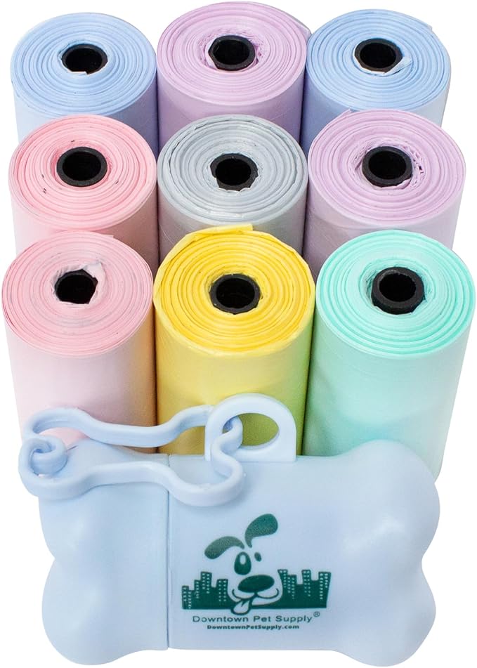 Downtown Pet Supply Scented Poop Bags for Dogs with Dispenser, 180 Count - Leak-Proof Dog Waste Bags and Bone-Shaped Dog Poop Bags Holder for Leash - Lavender Scented, 12.5" x 8.5"