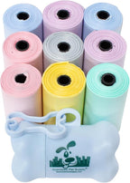 Downtown Pet Supply Unscented Poop Bags for Dogs with Dispenser, 180 Count - Leak-Proof Dog Waste Bags and Bone-Shaped Dog Poop Bags Holder for Leash - Pastel Rainbow, 12.5" x 8.5"