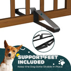 Semiocthome Dog Gate Indoor 2-Panel Freestanding Puppy Gates for The House with 2 Metal Stands 24" H Folding Wood Pet Gate for Stairs Doorway, Fully Assembled Safety Fence - Walnut