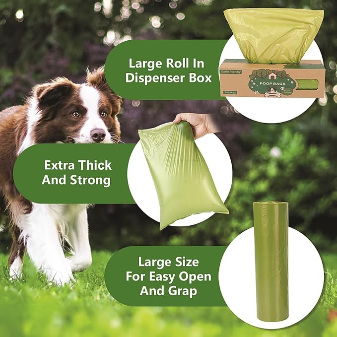 Dog Poop Bags Big Roll 300 Bags per Roll, 2 Pack, 600 Counts Bags | Large Poop Bags for Dogs Durable Doggie Poop Bags Cat Waste Bags Easy Dispensing and Grab