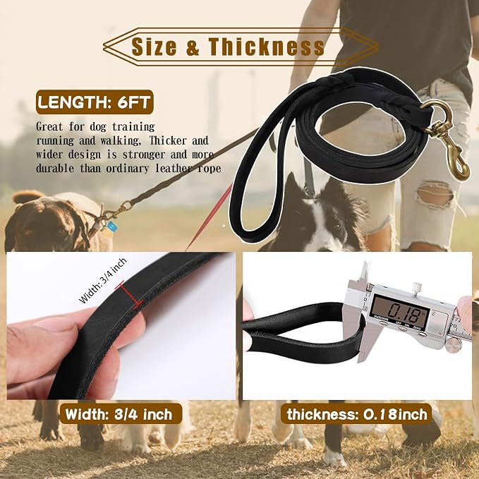 Leather Dog Leash - 6ft x 3/4 inch, Heavy Duty Genuine Leather Braided Dog Training Leash, Comfortable for Large, Medium, Small Dogs (Black, 6FT*3/4in)