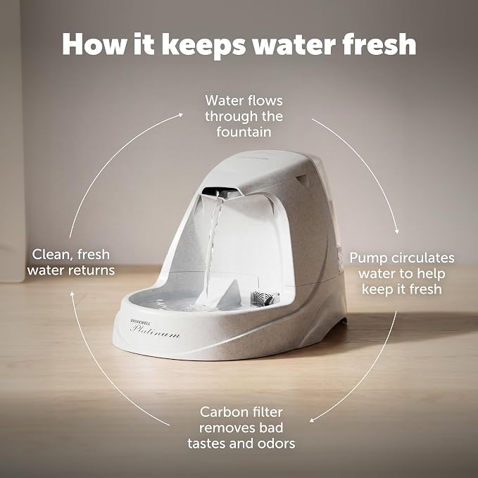 PetSafe Drinkwell Platinum Cat Fountain, Includes 3 Carbon Filters | 168 Oz Capacity, Falling Stream Encourages Drinking, Adjustable Flow, Top-Shelf Dishwasher Safe, 3 Filters Included
