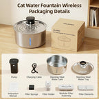 Jzlapro Wireless Cat Water Fountain,108oz Stainless Steel,Battery Operated | 3 Pack Filters | Cordless & Rechargeable | Motion Sensor | BPA-Free | DishwasherSafe | 20dB Ultra-Quiet | 3.2L capacity