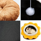 Cat Beds for Indoor Cats - Sun Flower Shaped Cute Cat Cave Bed,Brown L | Super Soft Plush Calming cat Tent house for Kitten&Puppy with Toy,Machine Washable&Thick and Removable Sushion,cat Hideaway