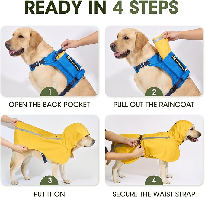 2-in-1 Dog Harness with Built-in Raincoat, Waterproof Packable Dog Rain Jacket, Reflective Adjustable Dog Rain Coat with Leash Portal, Brown Harness/Cherry Blossom Pink Raincoat, X-Large