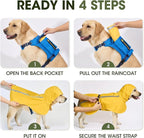 2-in-1 Dog Harness with Built-in Raincoat, Waterproof Packable Dog Rain Jacket, Reflective Adjustable Dog Rain Coat with Leash Portal, Aqua Blue Harness/Rose Red Raincoat, Large