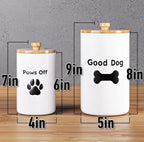 Dog Treat Container Airtight Set of 2, 9x5 & 7x4 inch Ceramic Jars. 11 Cups | Ceramic Dog Treat Jars, 2-piece set, Airtight Bamboo Lids, Rubber-Lined Lids, Raised Design, Over 11 Cups Combined Storage