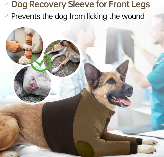 Lelepet Dog Recovery Sleeve for Wounds Front Legs, Stop Licking Dog Shirt | Elbow Protector for Leg Injuries Shoulder Wounds After Surgery Male Female,Zippered Long-Sleeved Shirt Cone Alternative S-3XL