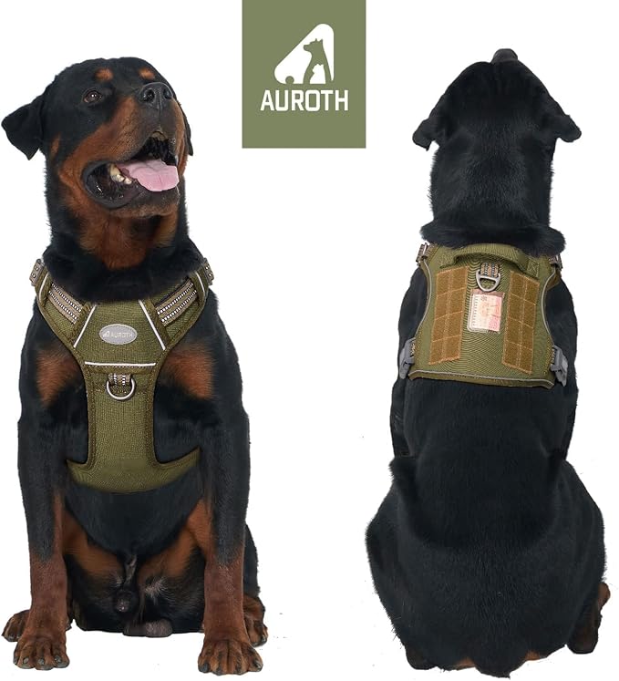 AUROTH Tactical Dog Harness for Large Dogs No Pull Adjustable Pet Harness Reflective K9 Working Training Easy Control Pet Vest Military Service Dog Harnesses