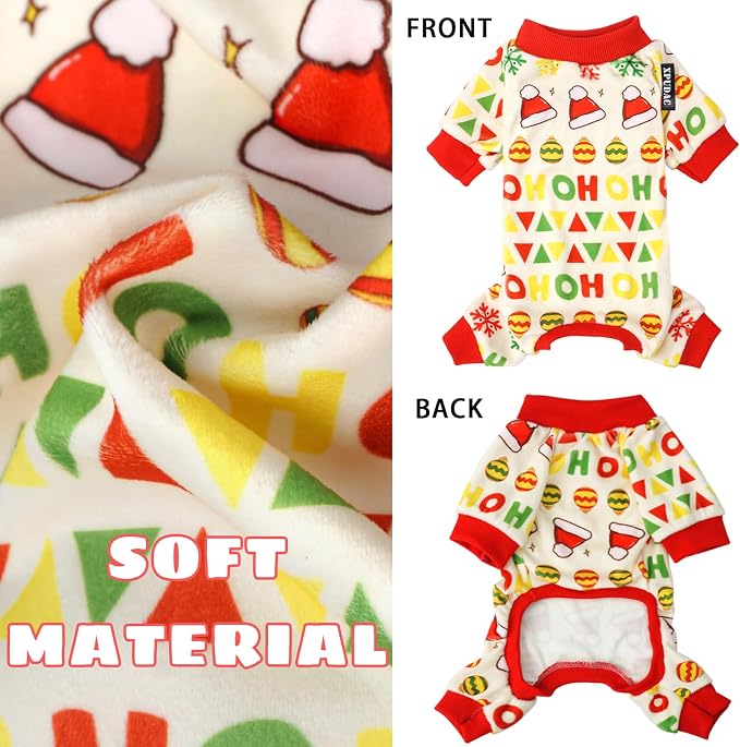 XPUDAC 4 Pieces Dog Christmas Pajamas Santa Pet Doggie Clothes Cute Dog Pajamas Red Green Pjs, 3XL