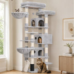 Hey-brother Cat Tree, 74 inches Multi-Level XL Large Cat Tower for Indoor Cats with Three Cat Condos, Two Large Top Decks and Cat Hairbrushfor Kittens, Cats and Pets, Light Gray MPJ035-MW