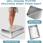 Stainless Steel Litter Box, Large Metal Litter Box 2 Pack | 19.7"x13.7"x6" Cat Litter Box Easy to Clean, Non Stick Litterbox No Smell for Adult Cats