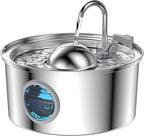 AONBOY Cat Water Fountain Stainless Steel, 108oz/3.2L Cat Fountain, Pet Water Fountain with Water Level Window, Hemispherical Shape, Multi-Filter, Silent Pump, Water Tap, Provides Flowing Water