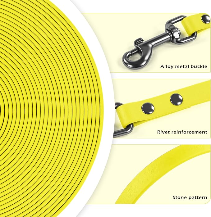 Wolfone Waterproof Dog Leash 50FT Long Line Recall Training Lead | 50FT Dog Leash Durable PVC coated long line with easy clean surface strong nylon core for recall training and outdoor use