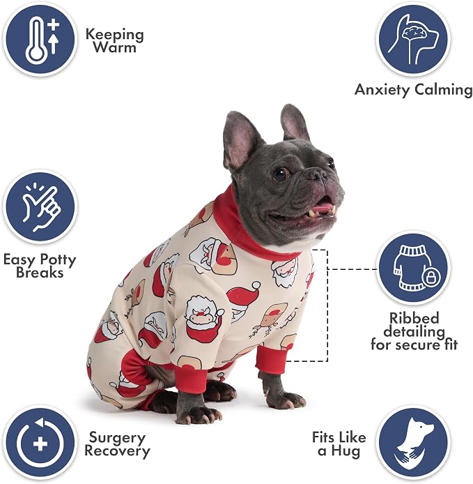 Spark Paws Dog Christmas Pajama, Dog Recovery Suit Male, Onesie, Ultra-Soft and 4-Way Stretch, for Small Medium and Large Breeds - Santa and Rudolph - 4XL
