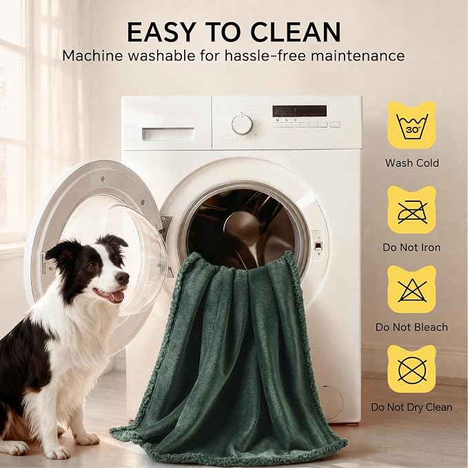Luciphia Waterproof Blanket for Large Dog, Reversible Sherpa Couch Cover | waterproof pet blanket sherpa fleece reversible couch cover bed protector car from spills scratches, Dark Green 65" x 57"