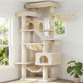 Heybly Cat Tree, 71-Inch-Tall Tower for Indoor Cats with 2 Perches HCT034M | Large Cat Furniture with 2 Big Condos, 2 Hammocks, Basket, Scratching Pad, Multi-Level Cat Condo, Beige