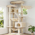 Heybly Cat Tree, 71-Inch-Tall Tower for Indoor Cats with 2 Perches HCT034M | Large Cat Furniture with 2 Big Condos, 2 Hammocks, Basket, Scratching Pad, Multi-Level Cat Condo, Beige