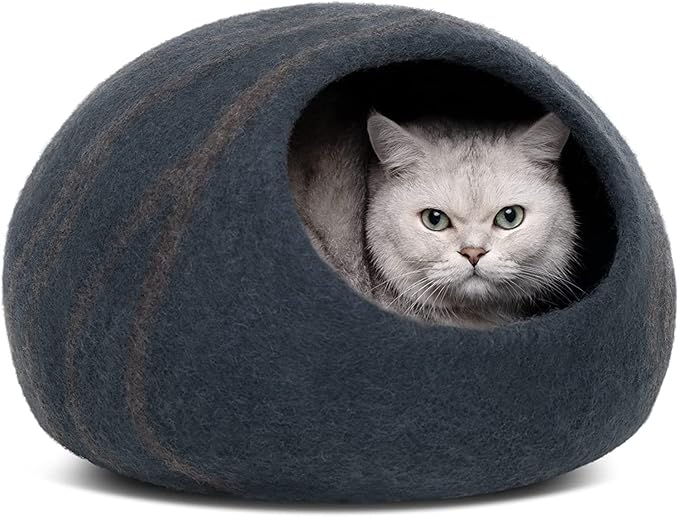 MEOWFIA Cat Cave – Premium Felt Cat Bed Enclosure for Indoor Cats, Handmade Merino Wool (Slate Grey, Large)