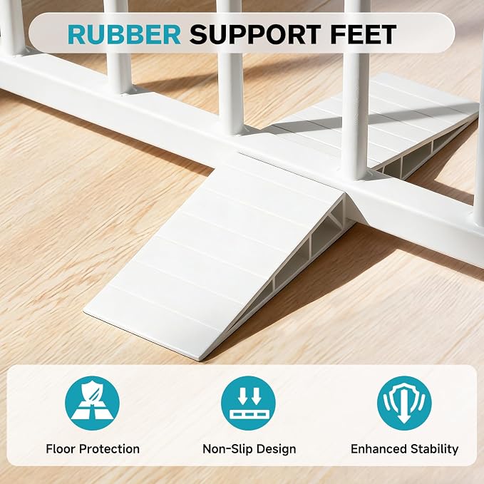 Snagle Paw Extra Wide Dog Gate,Free Standing Dog Fence with Door, Up to 52 Inch Wide Pet Gate with Support Feet for Stairs, Hallways, Doorways, Yard (White, 2 Panels)