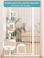 No Pawblems 55" Extra Tall Pet Gate with Cat Door, 29"-43" Dog Gate Indoor | NO Drilling Pressure Mounted for Doorways/Hallways, 1.37" Bar Spacing Keeps Pets Separated, One-handed Operation, White