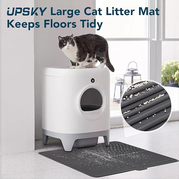 UPSKY Large Cat Litter Mat 31" x 24 Waterproof and Washable, Soft on Paws | Litter Catcher Pad, Cat Litter Trapping Mat, Scatter Control, Fits Most Litter Boxes, Use for Dogs & Cats, Black