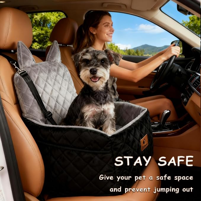 6" Elevated Dog Booster Seat for Small & Medium Dogs up to 35 lbs – Memory Foam Car Bed with Washable Cover for Calmer Rides, Better Window View & Easy Cleaning