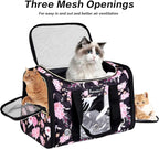 Petmolico Cat Carrier Soft-Sided Airline Approved, Large, Pink Peony | For small/medium cats & puppies up to 16 lbs, 3 open doors, travel-friendly pet bag