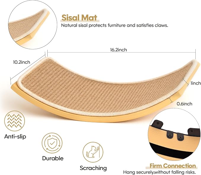 Cat Wall Shelves, Cat Window Perches with Curved Bed & 2 Sisal Mat Steps | Cat Window Perches with Beige Curved Bed & 2 Floating Steps for All Breeds, 3-in-1 Cat Wall Set for Climbing & Lounging