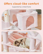 Taoqimiao Cat Tree, 71 in Extra Large Cat Tower for Inddor Cats, MS026LP | 2 Large Cat Condos, 2 Cute Perches, Metal Frame Cozy Hammock, Durable Scratch Board, 8 Natural Sisal Posts, Basket, Pink