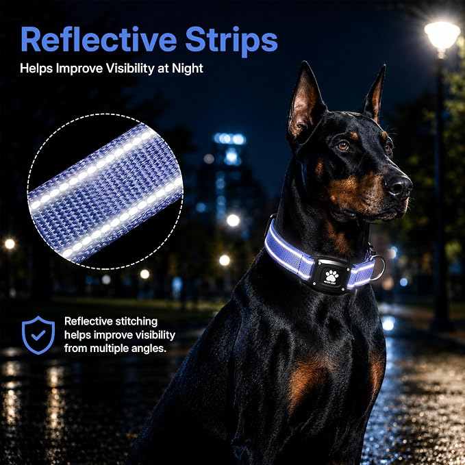 GPS Dog Collar Tracker 2-in-1,Reflective Waterproof Pet Collar,iOS-Only,No Monthly Fees,Unlimited Range,Dog Tracking Collar Pet Tracker,for Small Medium Large Dogs(L (16.5"-23.5"), Blue)