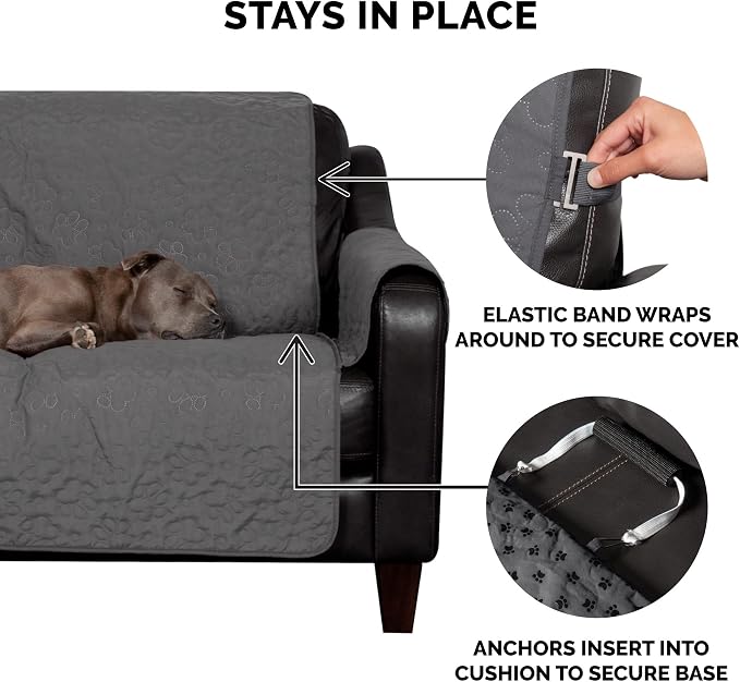 Furhaven Waterproof & Non-Slip Recliner Chair Cover Protector w/ Side Pockets for Dogs, Cats, & Children - Quilted Paw Print Living Room Furniture Cover - Gray, Recliner