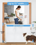 Retractable Baby Gate for Stairs – 33” Height, Expands up to 71” Width – Safety Gate for Infants, Toddlers, Dogs & Pets – Easy Install, Secure Closure, White Mesh Design for Indoor & Outdoor Use