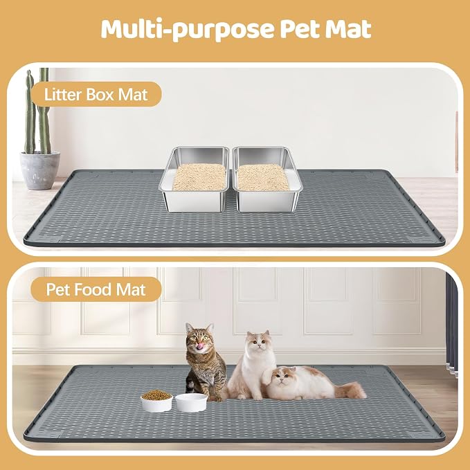 Silicone Cat Litter Mat for Litter Box 50”x35” Large Cat Mat, Dark Grey | Waterproof, Non-Slip, Leak-Proof Rug Mat with Lip, Easy to Clean, Extra Large Litter Catcher Mat for Floor