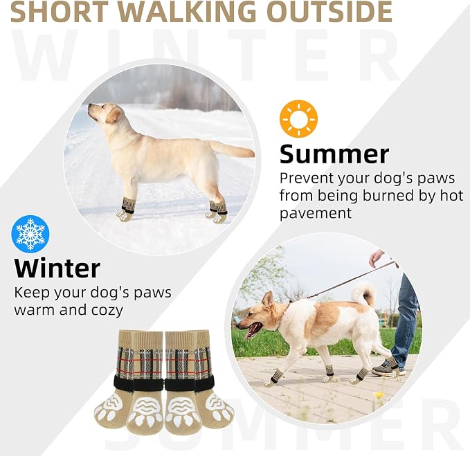 PUPTECK Anti Slip Dog Socks with Double Grippers for Hardwood Floors, Shoes for Hot/Cold Pavement, Boots & Paws Protectors to Prevent Licking, Traction Booties for Senior Small Large Dogs